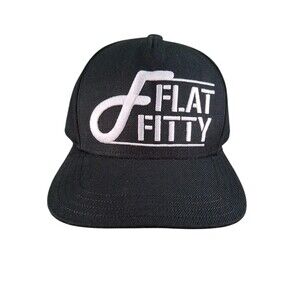 Flat Fitty Hat Black White Logo Fitted Cap Streetwear Embroidered Adult